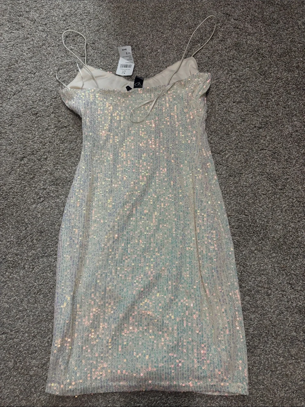 (BOTH DRESSES) Pink Beaded Cowl Neck Dress and White Sequin Dress. NWT - Picture 3 of 5